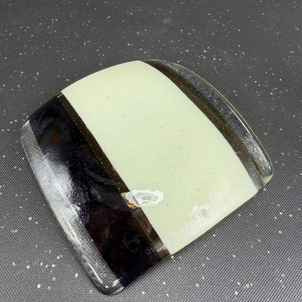 Fused Glass Seahorse Trinket Dish Square Coastal Navy Amber 5in Plate‎